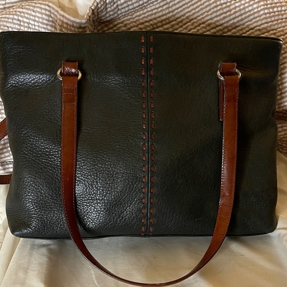 Fossil Handbags - Fossil Classy Elegant Black and Brown Leather Tote Bag Fossil Shoulder Bag